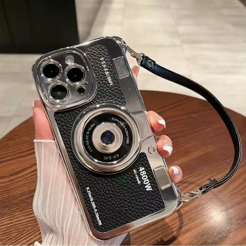 📷 New! Retro Black Camera Phone Case Cover w Strap For iPhone 14